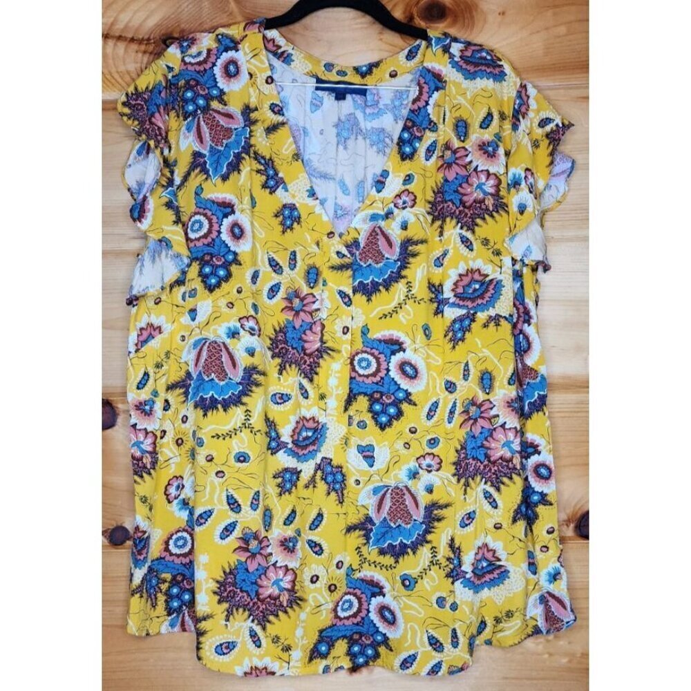 Rachel Roy Label 3X Blouse Cute Feminine Floral Yellow Cute Plus Size Top - Picture 10 of 16